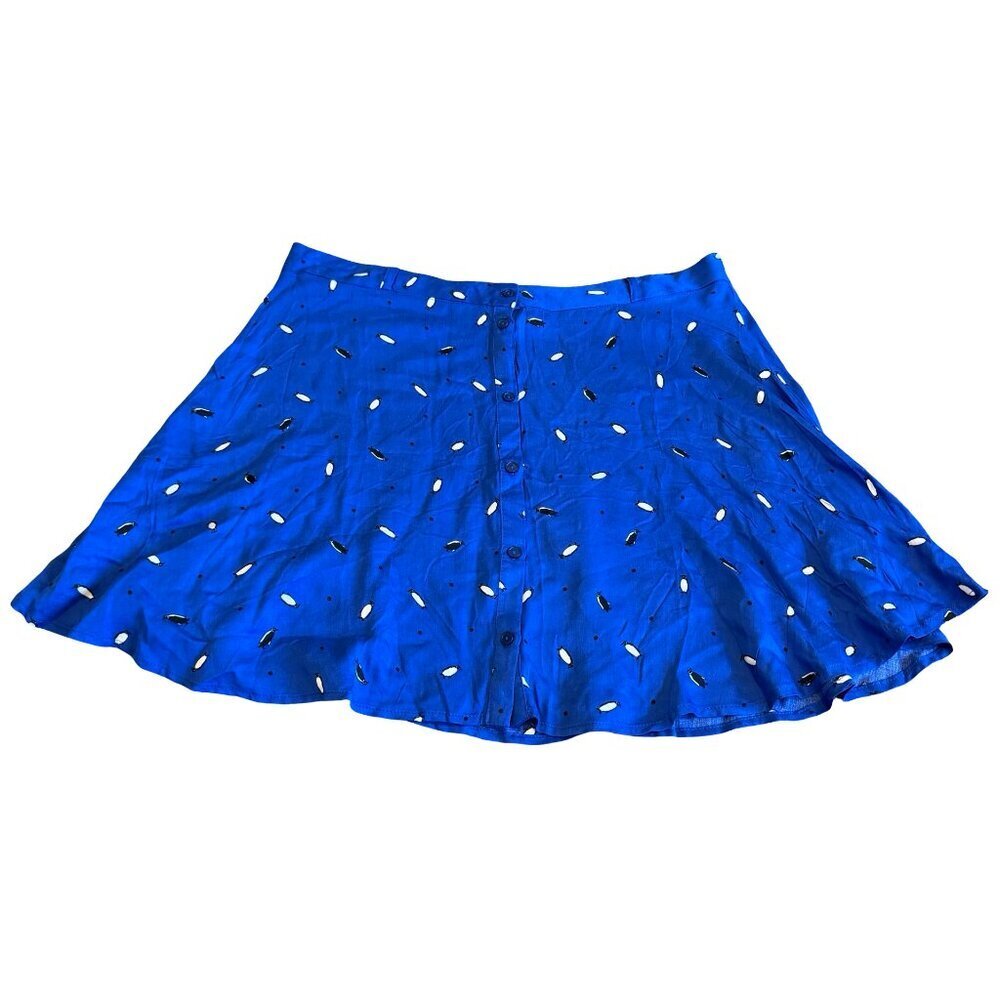 FreeBird Royal Blue Penguin Print Mini Skirt Flowy Flirty Size Large Women's